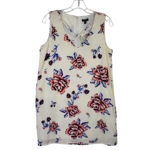 Lily Rose Womens Medium Floral Print Sleeveless Dress Cream Pink Blue Office